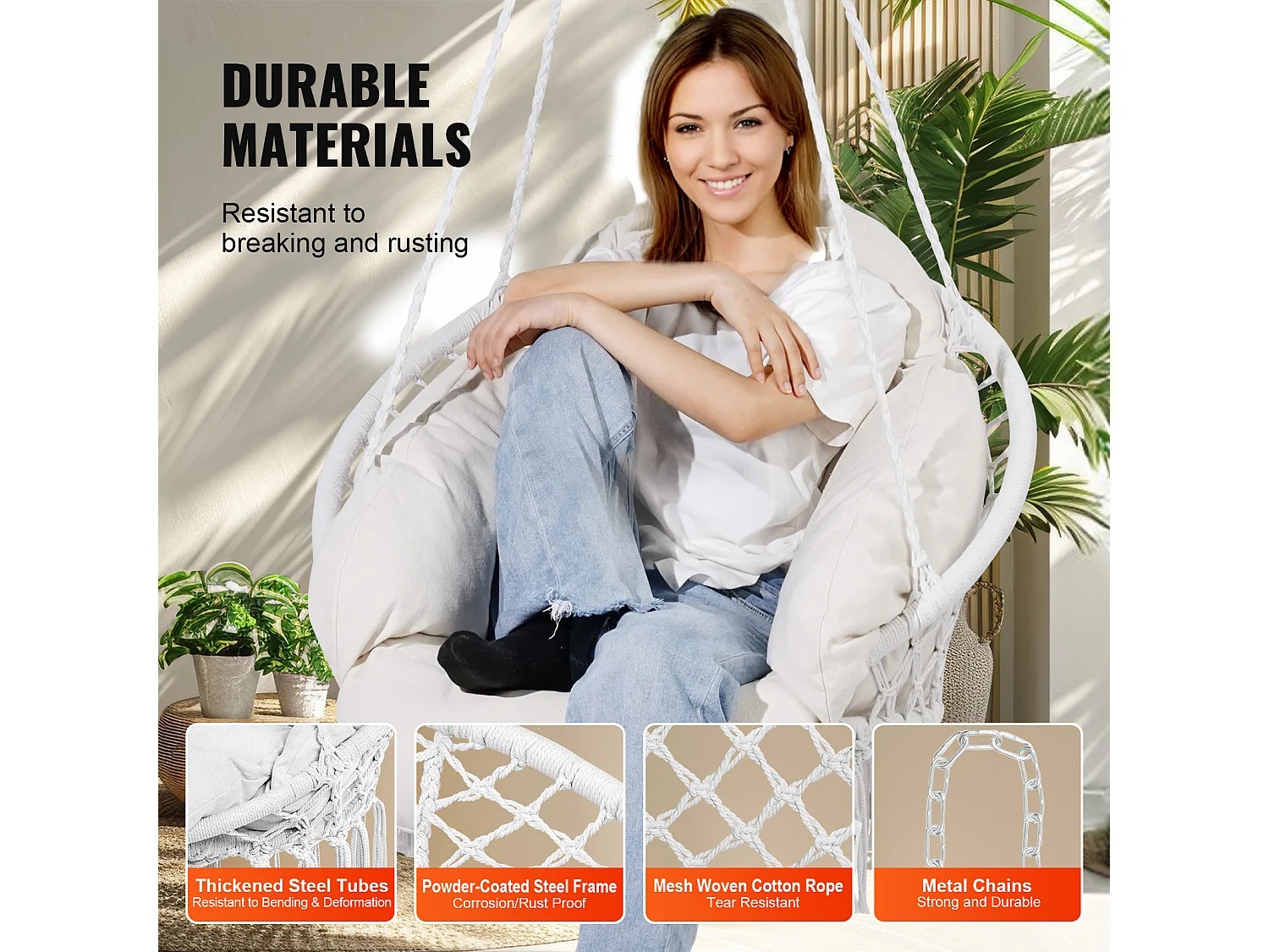 Fauteuil Suspendu Chaise Hamac Suspendue SucceBuy 119.75kg