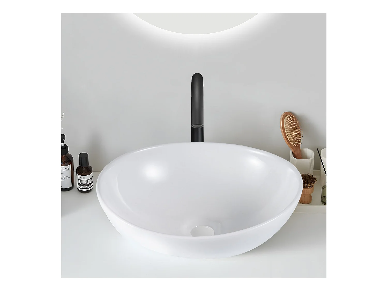 NETTLIFE vasque à poser, Lavabo de salle de bain ovale effet lotus, blanc 41 x 33cm