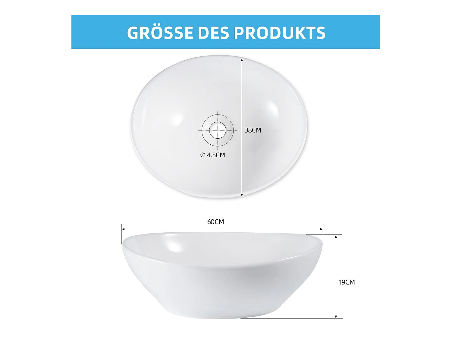 NETTLIFE vasque à poser, Lavabo de salle de bain ovale effet lotus, blanc 41 x 33cm