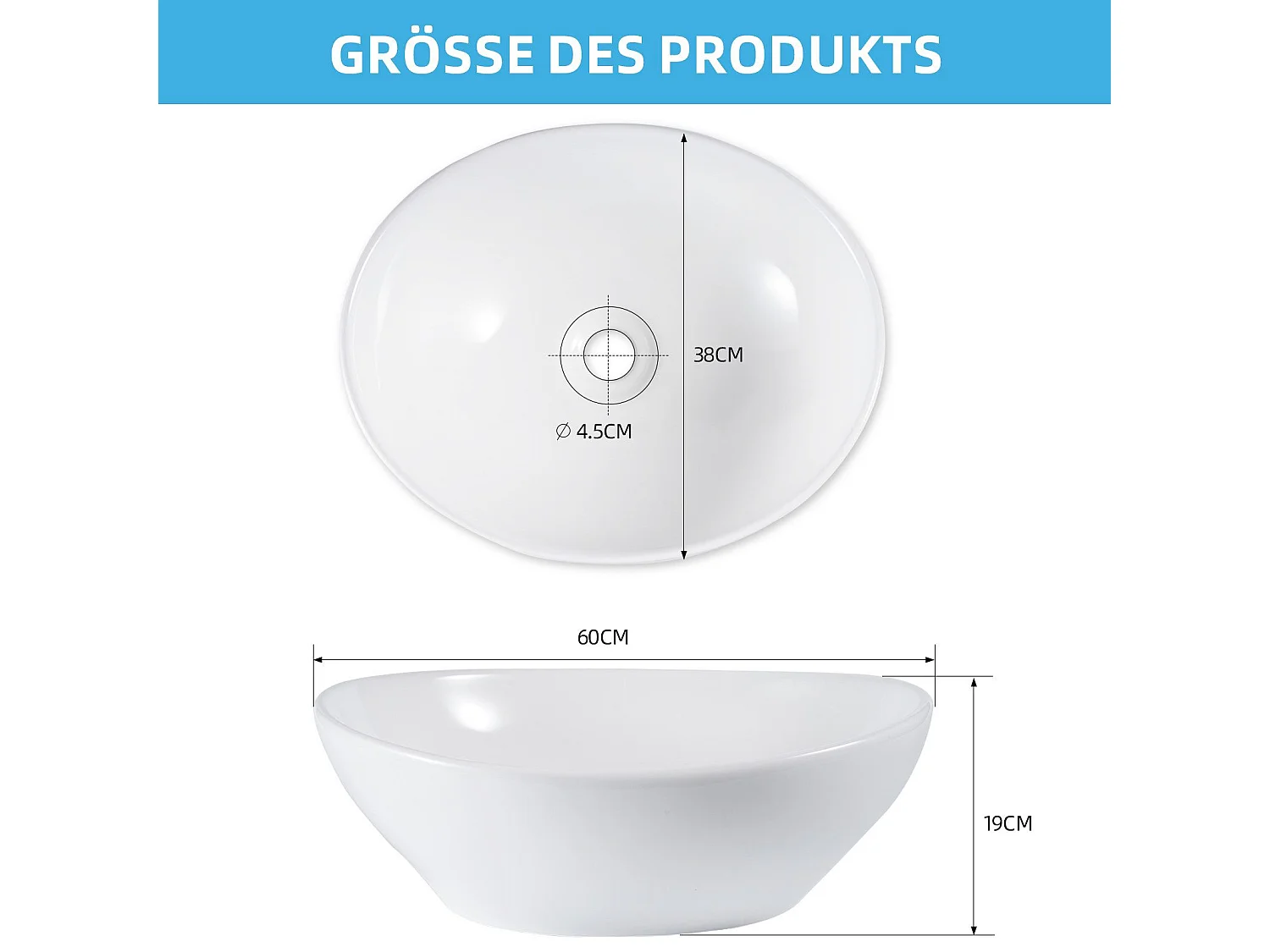 NETTLIFE vasque à poser, Lavabo de salle de bain ovale effet lotus, blanc 41 x 33cm