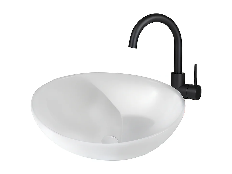 NETTLIFE vasque à poser, Lavabo de salle de bain ovale effet lotus, blanc 41 x 33cm