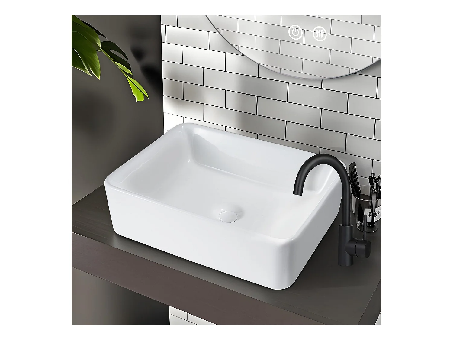 NETTLIFE vasque à poser, Lavabo de salle de bain carrée en céramique effet lotus 48 x 37cm