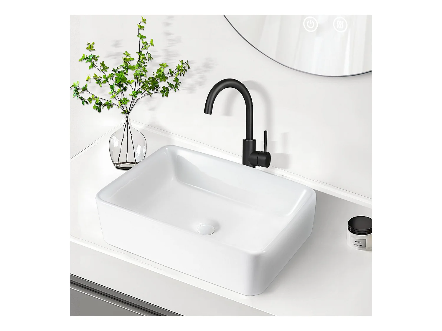 NETTLIFE vasque à poser, Lavabo de salle de bain carrée en céramique effet lotus 48 x 37cm