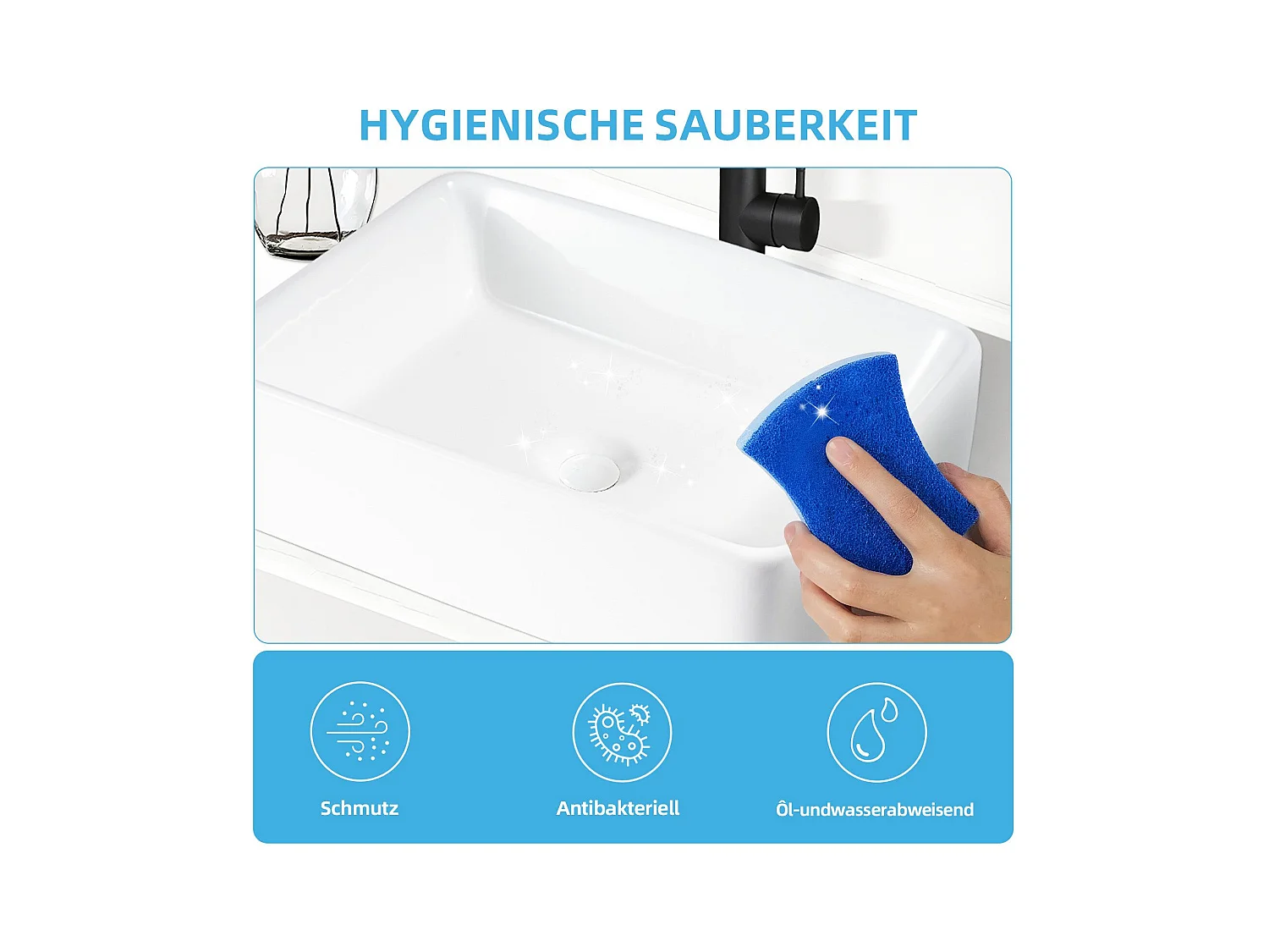 NETTLIFE vasque à poser, Lavabo de salle de bain carrée en céramique effet lotus 48 x 37cm