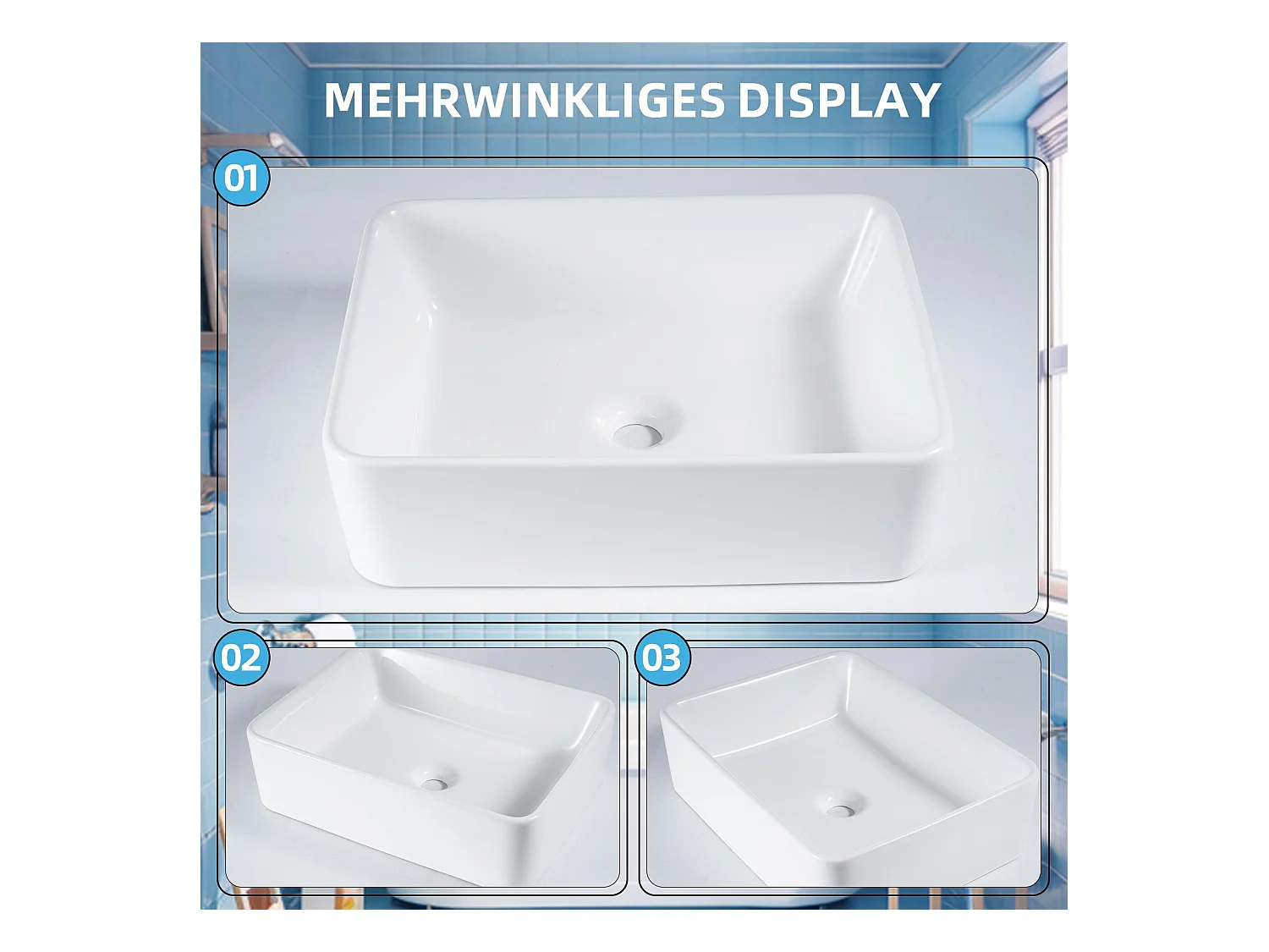 NETTLIFE vasque à poser, Lavabo de salle de bain carrée en céramique effet lotus 48 x 37cm