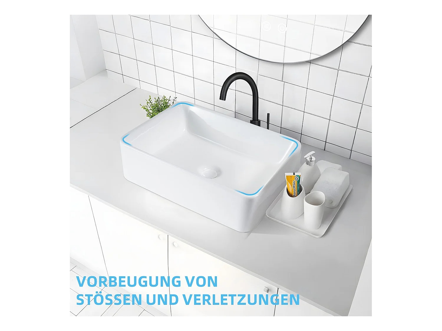 NETTLIFE vasque à poser, Lavabo de salle de bain carrée en céramique effet lotus 48 x 37cm