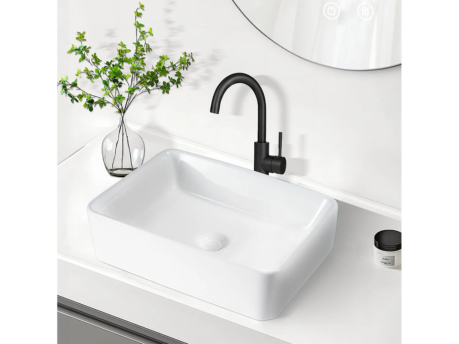 NETTLIFE vasque à poser, Lavabo de salle de bain carrée en céramique effet lotus 48 x 37cm