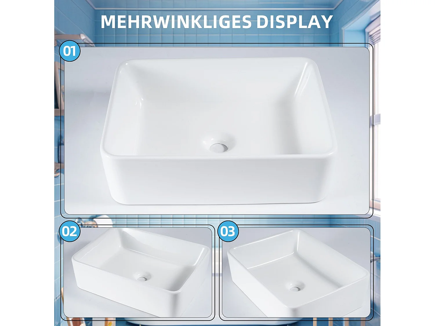 NETTLIFE vasque à poser, Lavabo de salle de bain carrée en céramique effet lotus 48 x 37cm