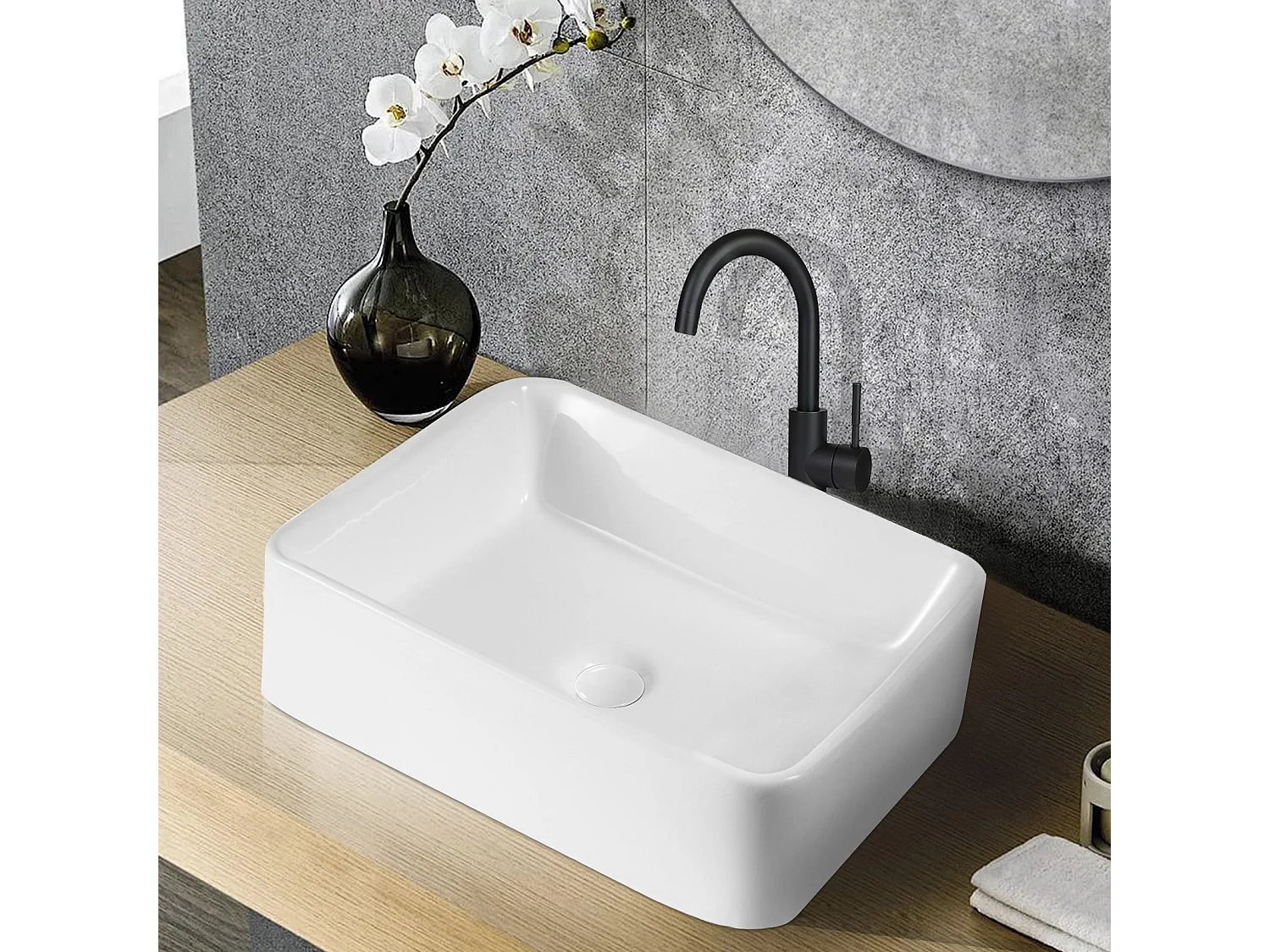 NETTLIFE vasque à poser, Lavabo de salle de bain carrée en céramique effet lotus 48 x 37cm