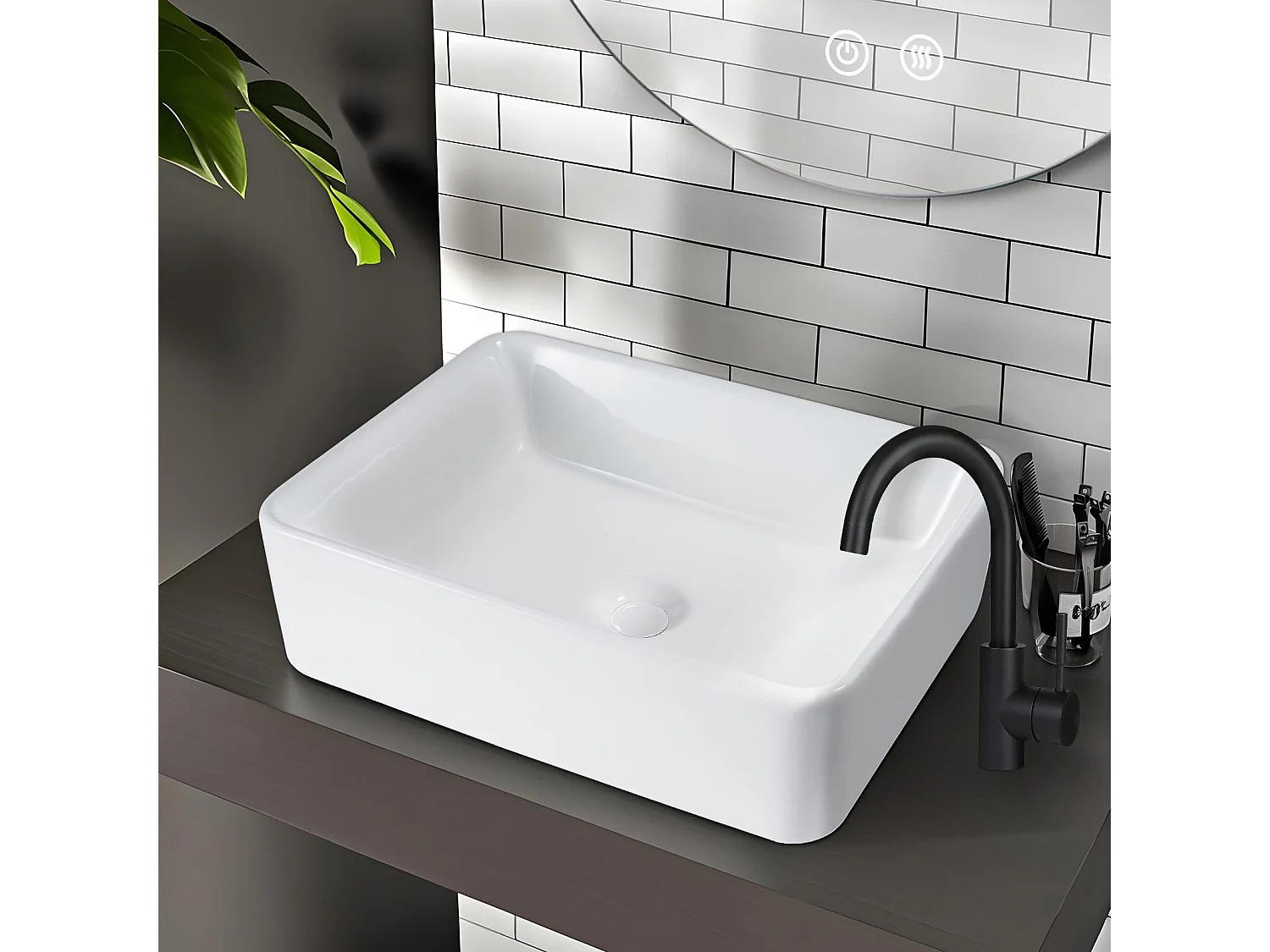 NETTLIFE vasque à poser, Lavabo de salle de bain carrée en céramique effet lotus 48 x 37cm