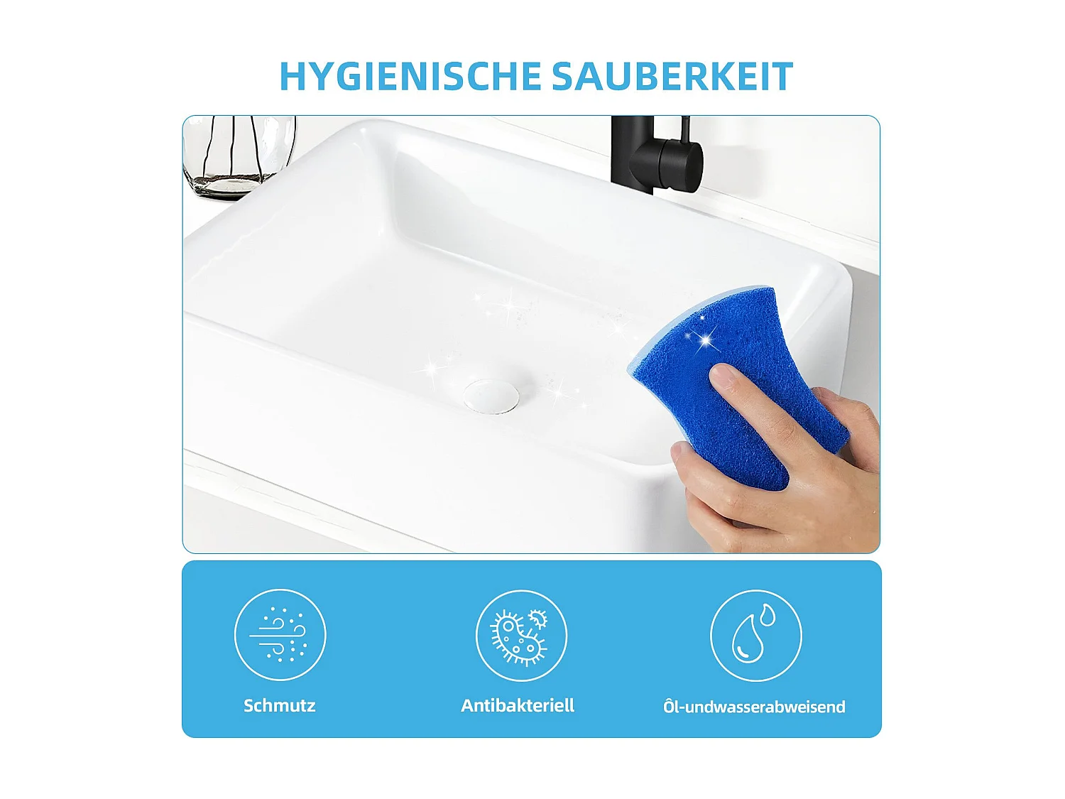 NETTLIFE vasque à poser, Lavabo de salle de bain carrée en céramique effet lotus 48 x 37cm