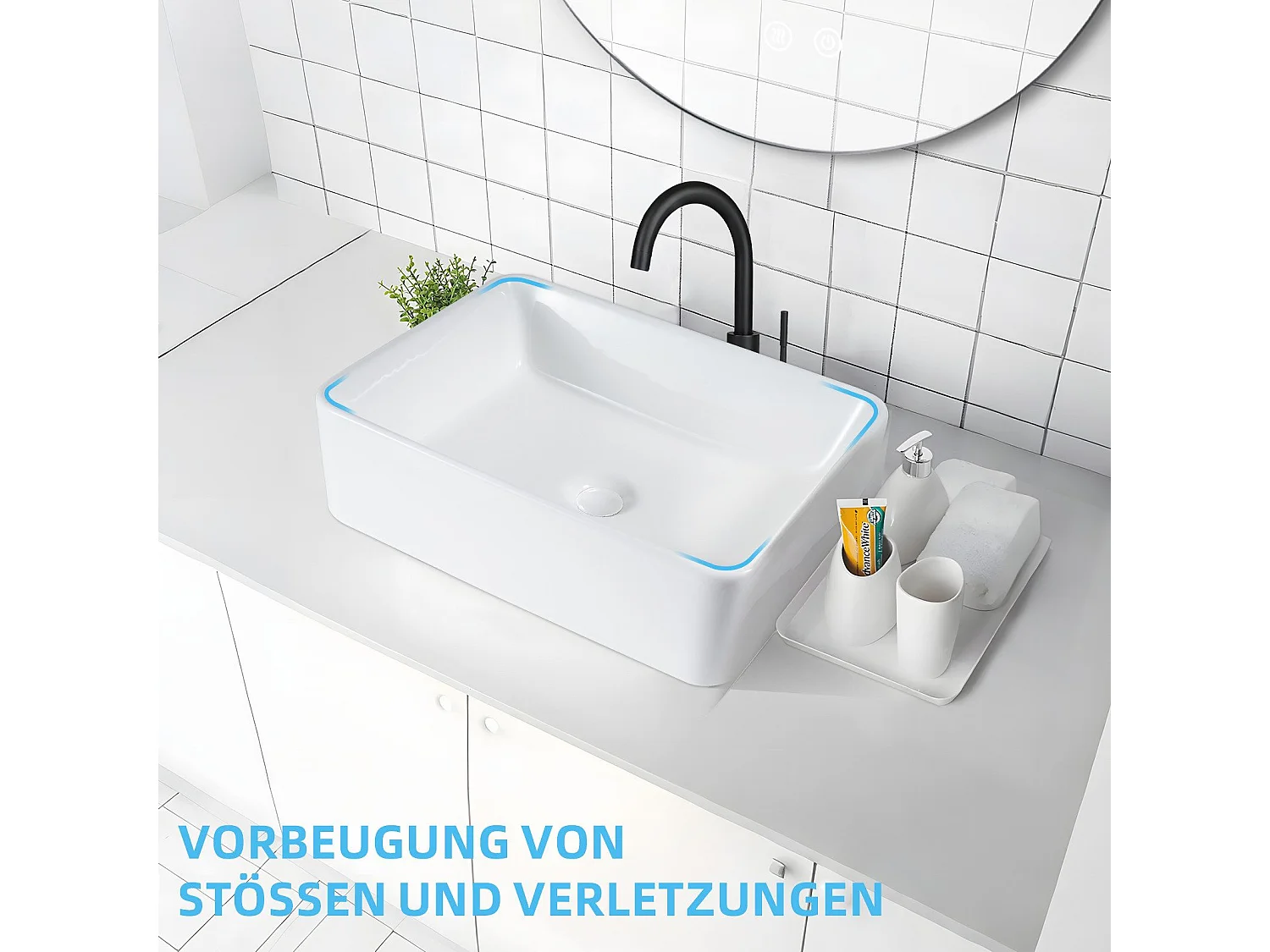 NETTLIFE vasque à poser, Lavabo de salle de bain carrée en céramique effet lotus 48 x 37cm