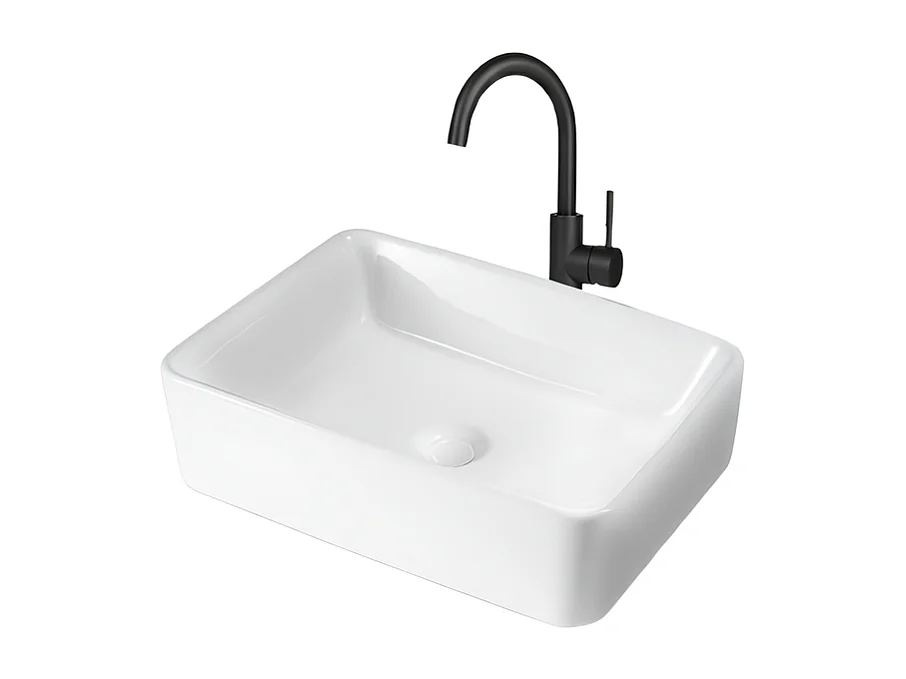 NETTLIFE vasque à poser, Lavabo de salle de bain carrée en céramique effet lotus 48 x 37cm