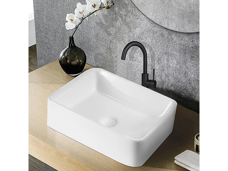 NETTLIFE vasque à poser, Lavabo de salle de bain carrée en céramique effet lotus 48 x 37cm