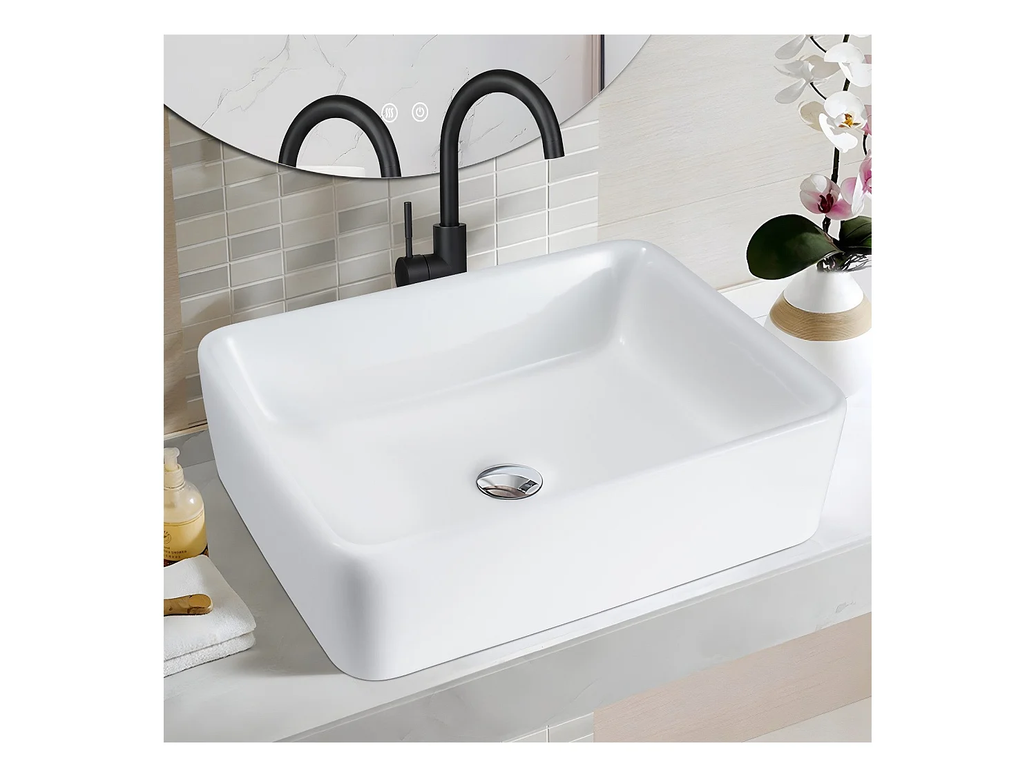 NETTLIFE vasque à poser, Lavabo de salle de bain céramique - vasque à poser carrée blanche 40 x 30cm