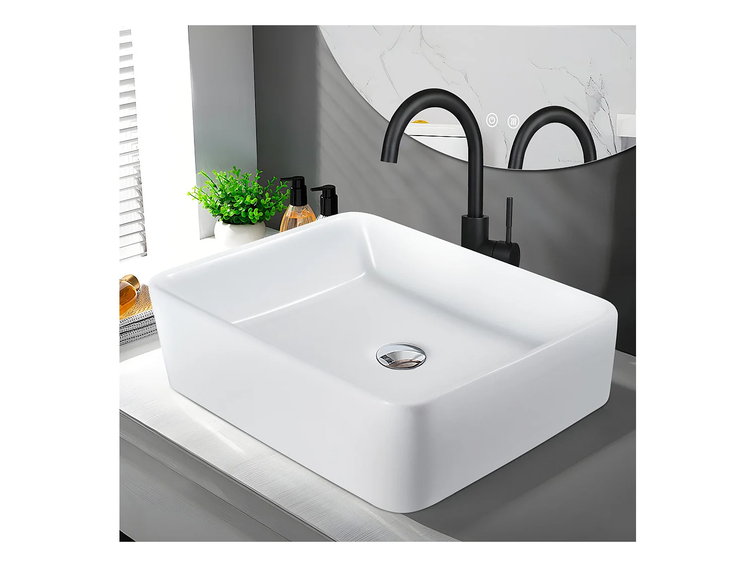 NETTLIFE vasque à poser, Lavabo de salle de bain céramique - vasque à poser carrée blanche 40 x 30cm