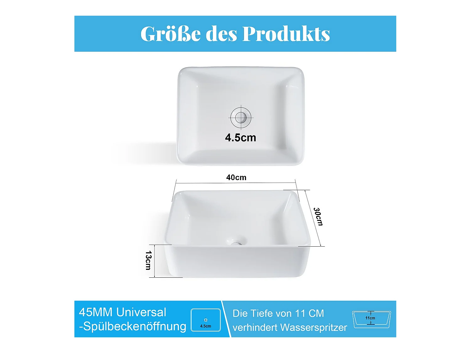 NETTLIFE vasque à poser, Lavabo de salle de bain céramique - vasque à poser carrée blanche 40 x 30cm