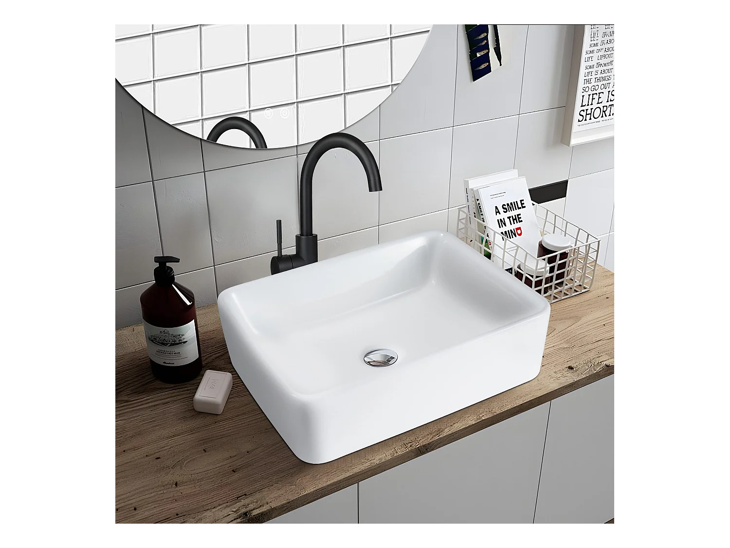 NETTLIFE vasque à poser, Lavabo de salle de bain céramique - vasque à poser carrée blanche 40 x 30cm
