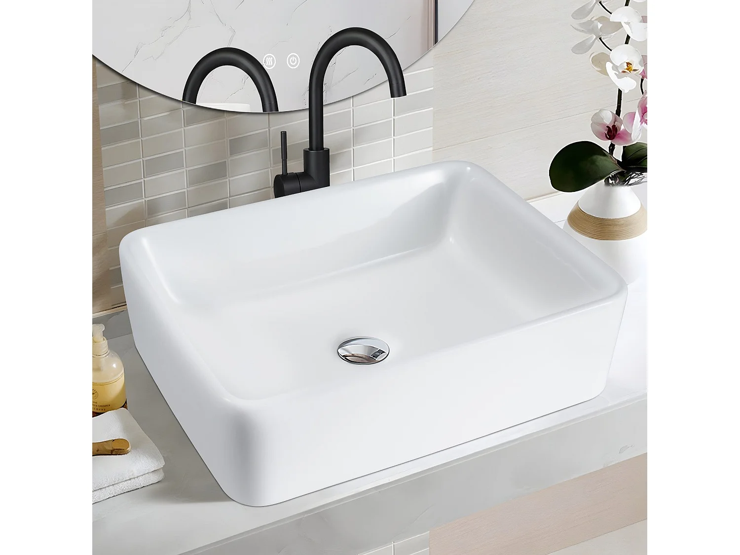 NETTLIFE vasque à poser, Lavabo de salle de bain céramique - vasque à poser carrée blanche 40 x 30cm