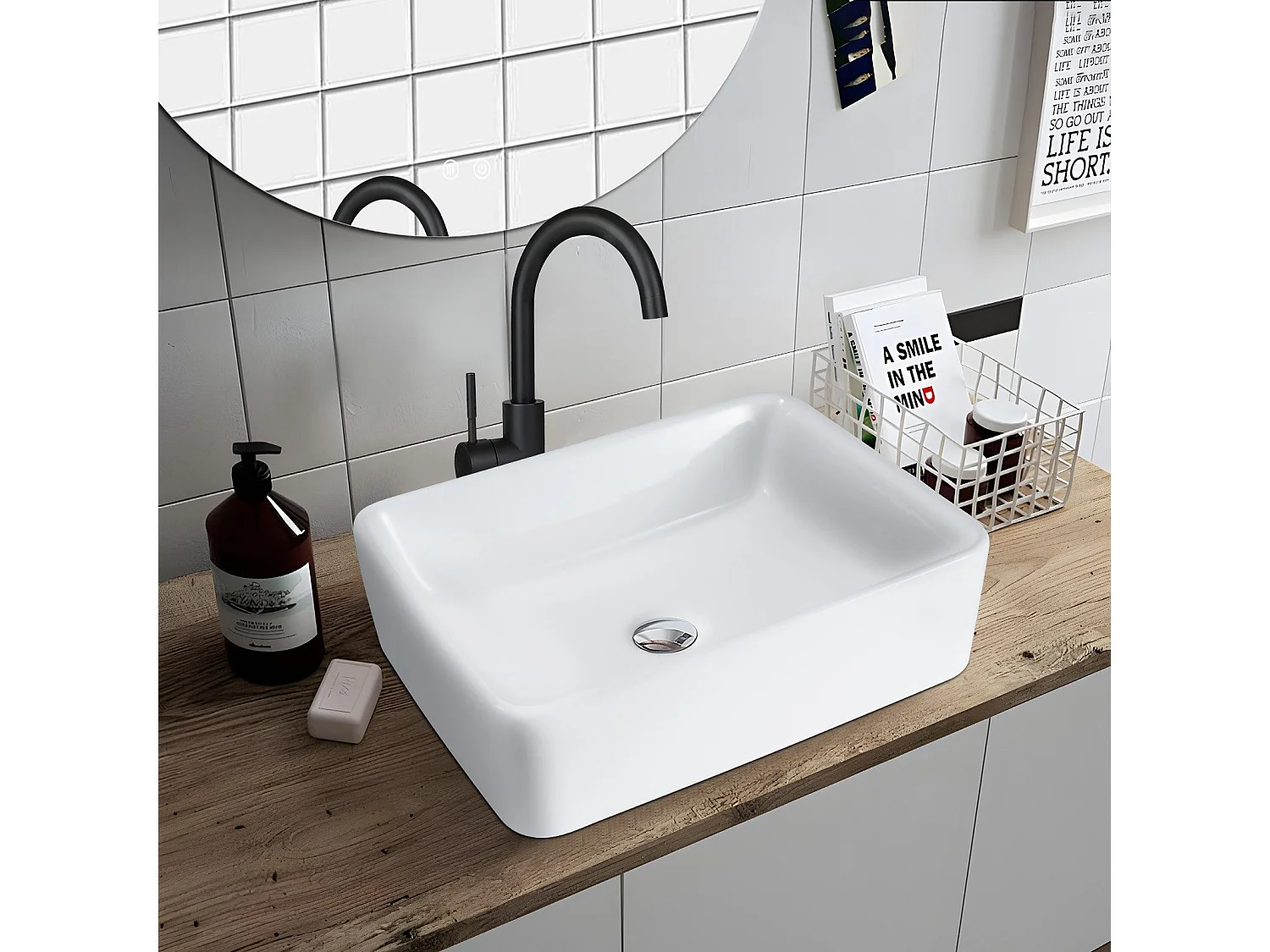 NETTLIFE vasque à poser, Lavabo de salle de bain céramique - vasque à poser carrée blanche 40 x 30cm