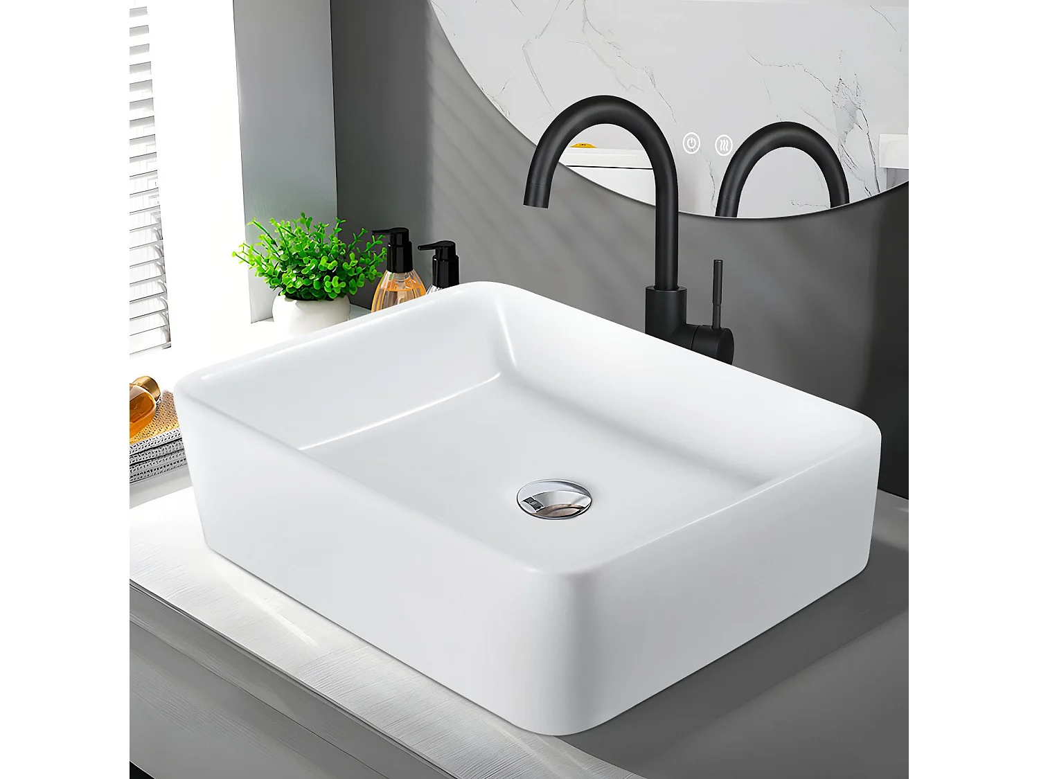 NETTLIFE vasque à poser, Lavabo de salle de bain céramique - vasque à poser carrée blanche 40 x 30cm