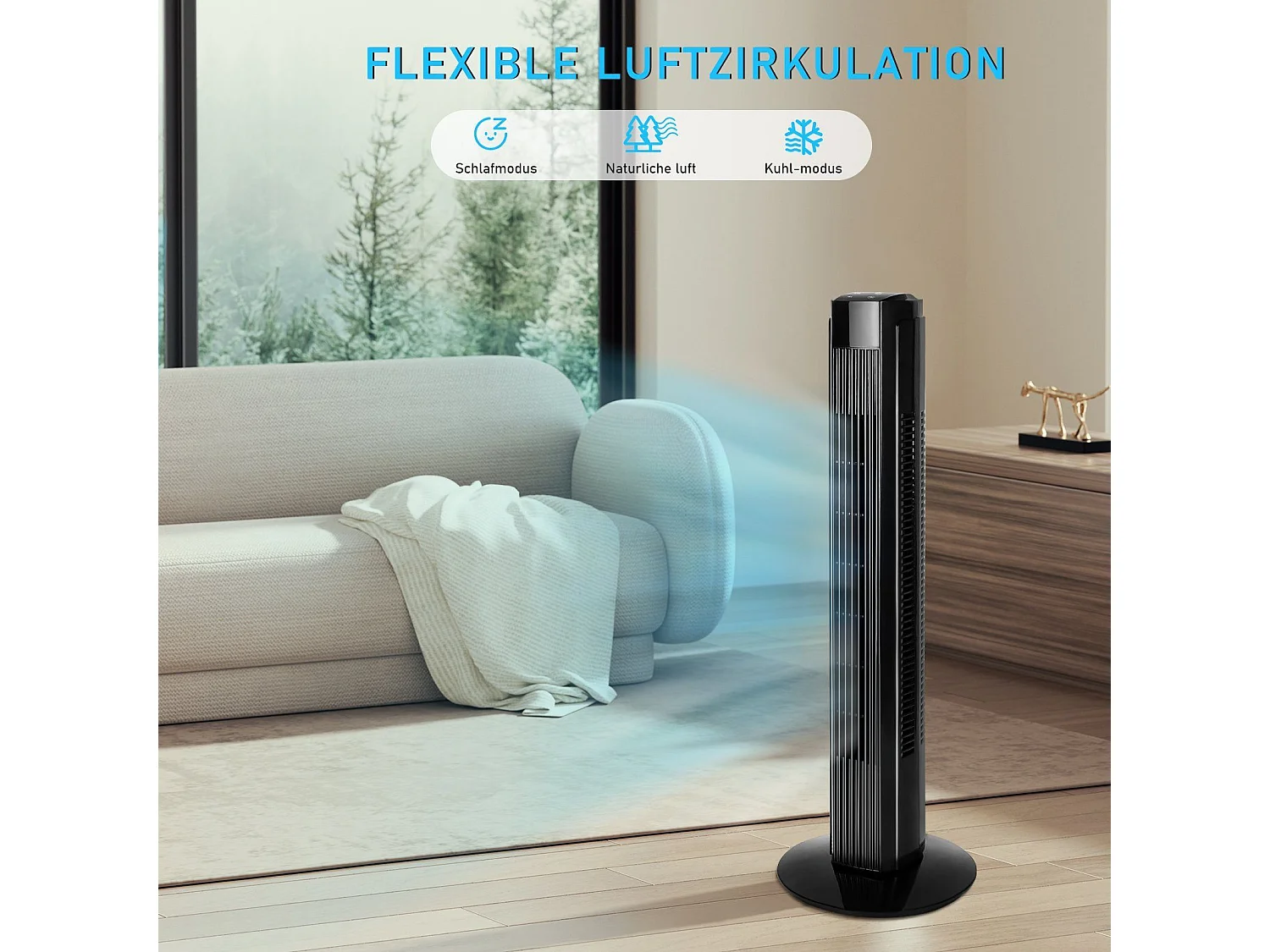 NETTLIFE Zwarte, stille 90° oscillerende torenventilator voor slaapkamer met afstandsbediening