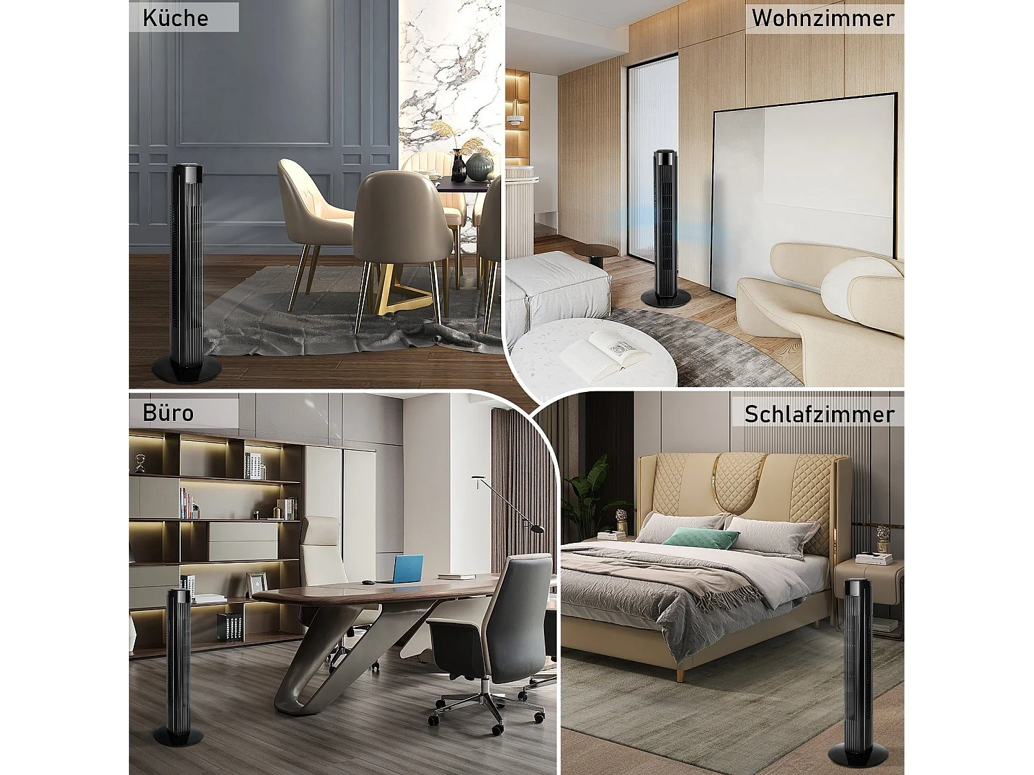 NETTLIFE Zwarte, stille 90° oscillerende torenventilator voor slaapkamer met afstandsbediening