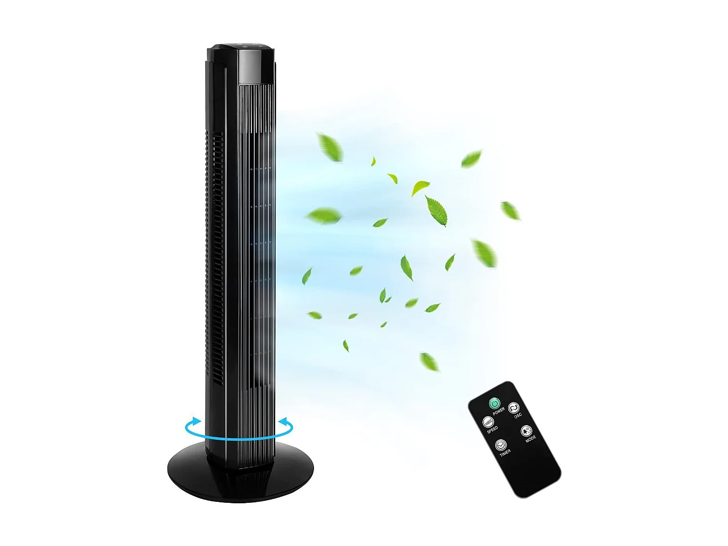 NETTLIFE Zwarte, stille 90° oscillerende torenventilator voor slaapkamer met afstandsbediening