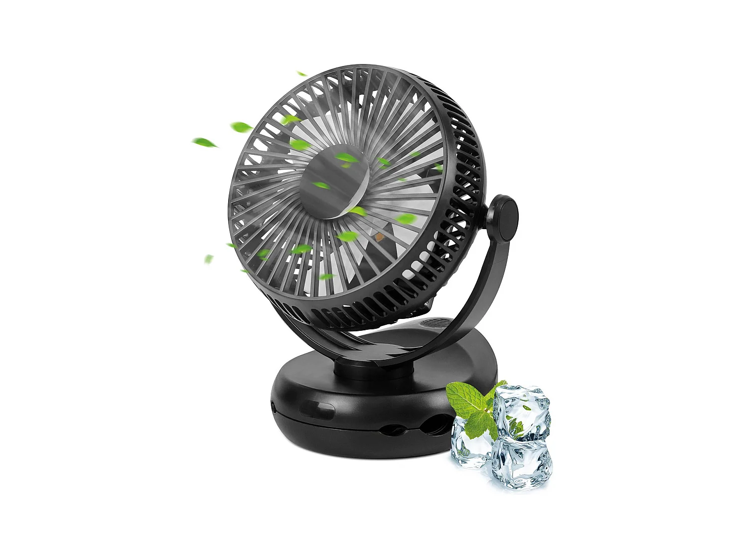 NETTLIFE Mały wentylator stołowy USB z baterią 10 000 mAh, cichy, 4 prędkości, w tym światło LED, model 3 w 1, czarny, idealny do namiotu