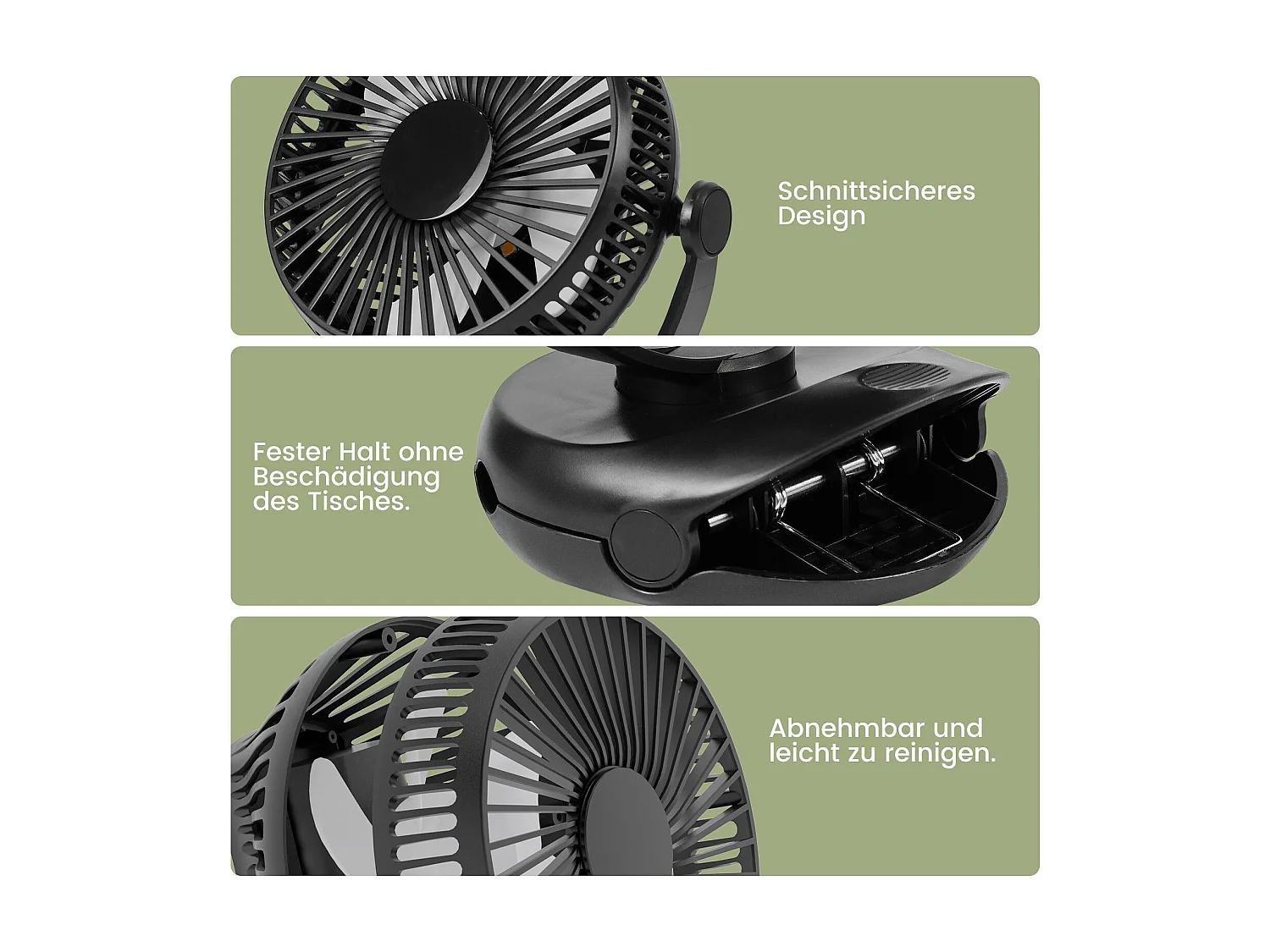 NETTLIFE ventilateur Petit de table USB avec batterie 10 000 mAh silencieux à 4 vitesses incluant une lumière LED modèle 3-en-1 noir idéal pour tente