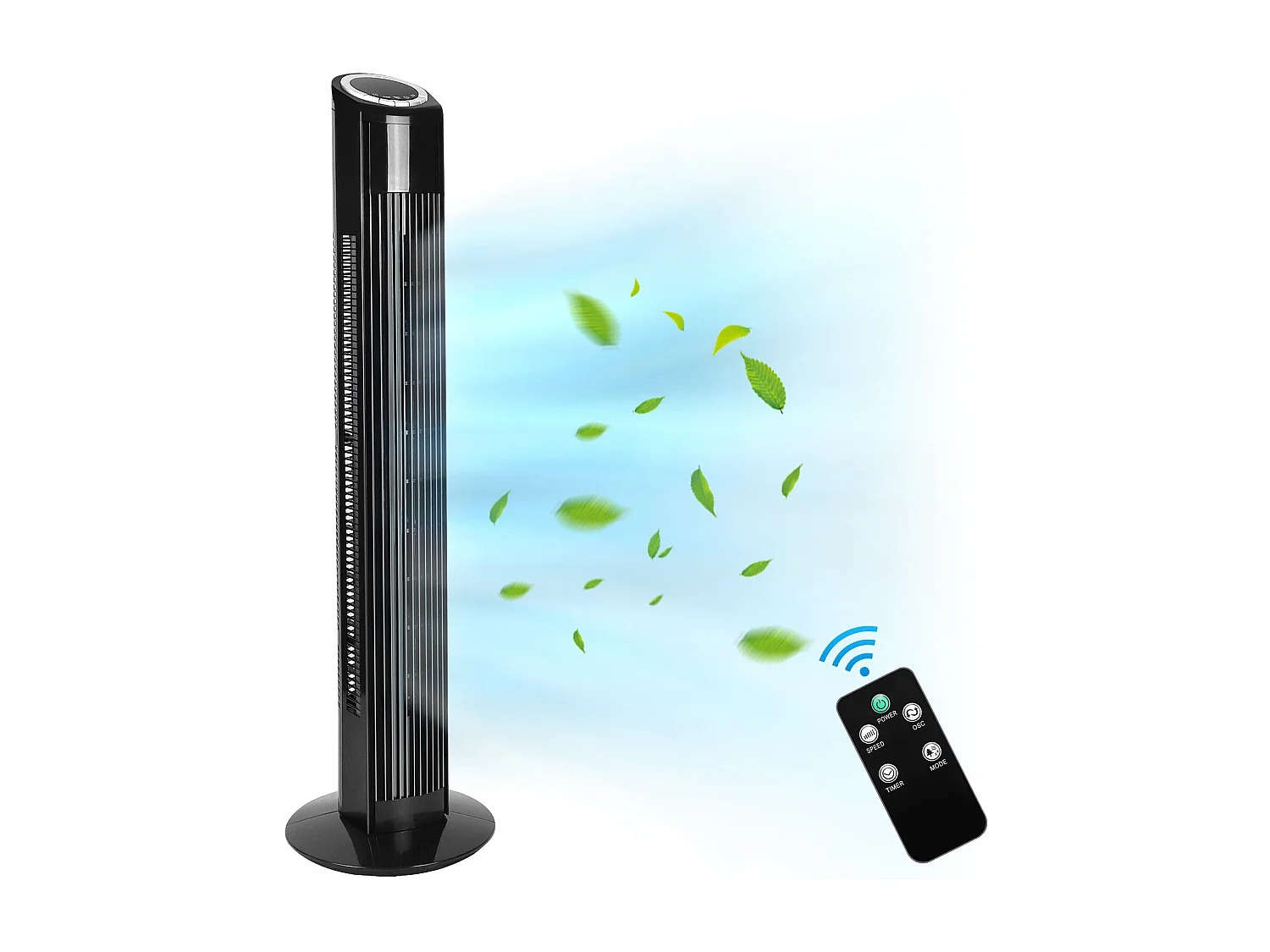 NETTLIFE Cichy wentylator stojący 90° Oscylacja z pilotem Wysokość 98,5 cm Kolor czarny 3 prędkości 12H Timer i wyświetlacz LED