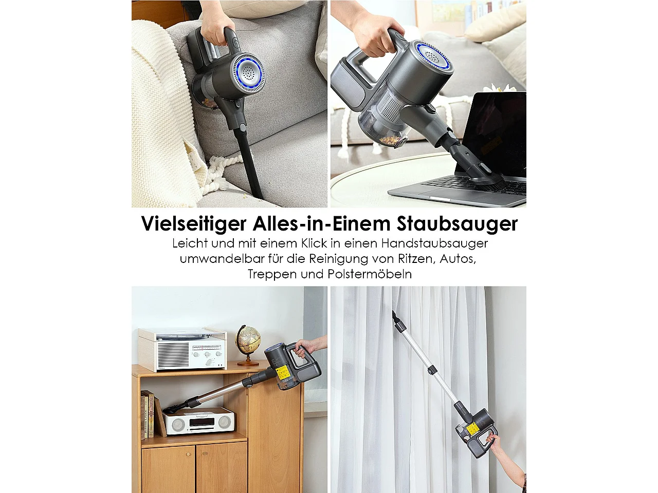 NETTLIFE Aspirateur à main sans fil 500W/40000Pa avec fonction de balayage 40min d'autonomie