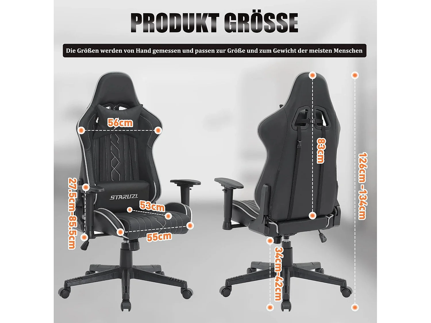 NETTLIFE Chaise De Jeu Chaise De Jeu Ergonomique Avec Coussin Lombaire Réglable 150 Kg Noir Gris