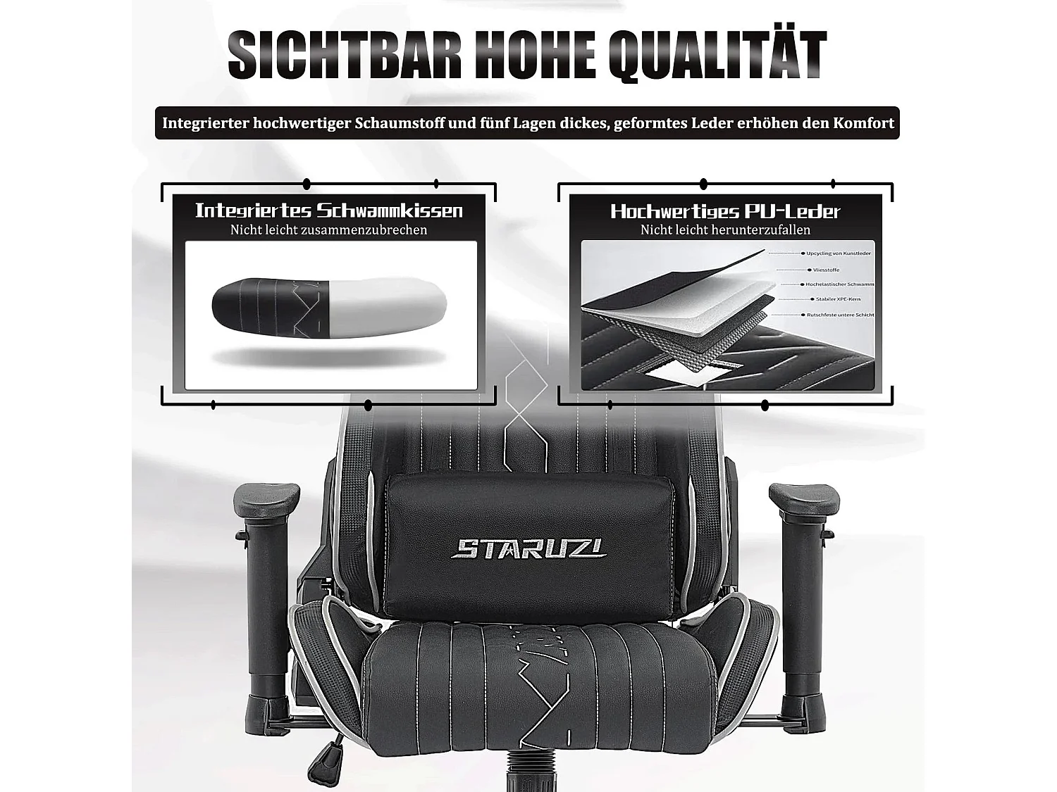 NETTLIFE Chaise De Jeu Chaise De Jeu Ergonomique Avec Coussin Lombaire Réglable 150 Kg Noir Gris