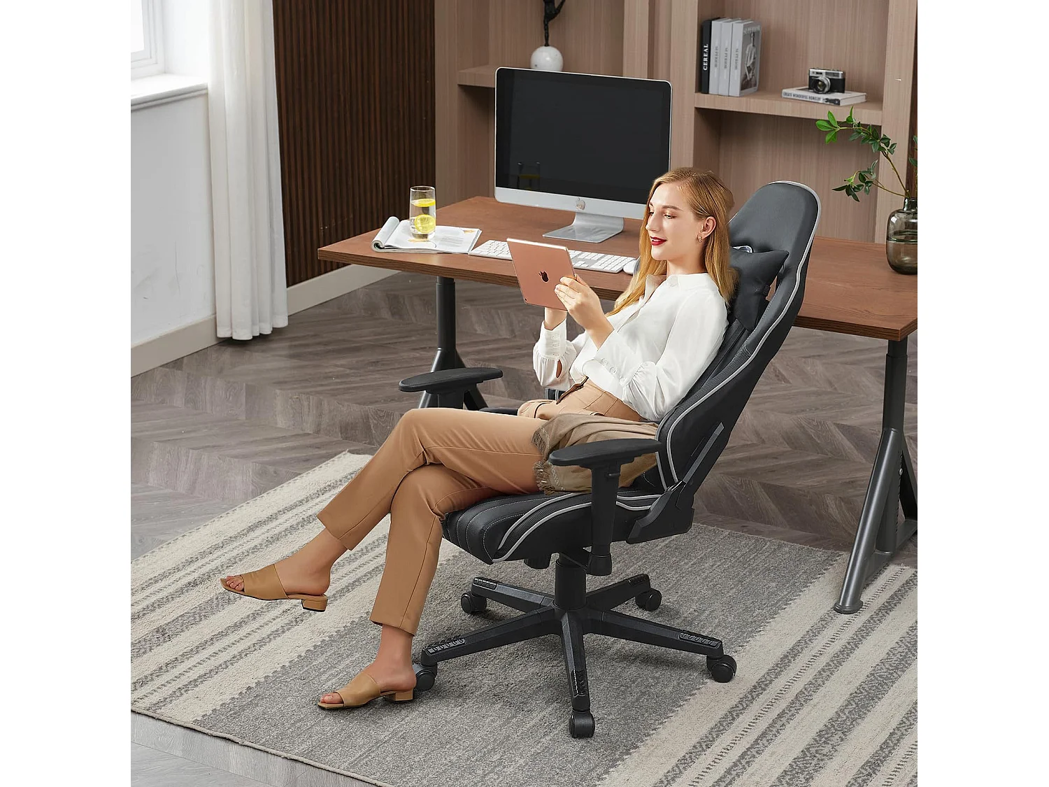 NETTLIFE Chaise De Jeu Chaise De Jeu Ergonomique Avec Coussin Lombaire Réglable 150 Kg Noir Gris