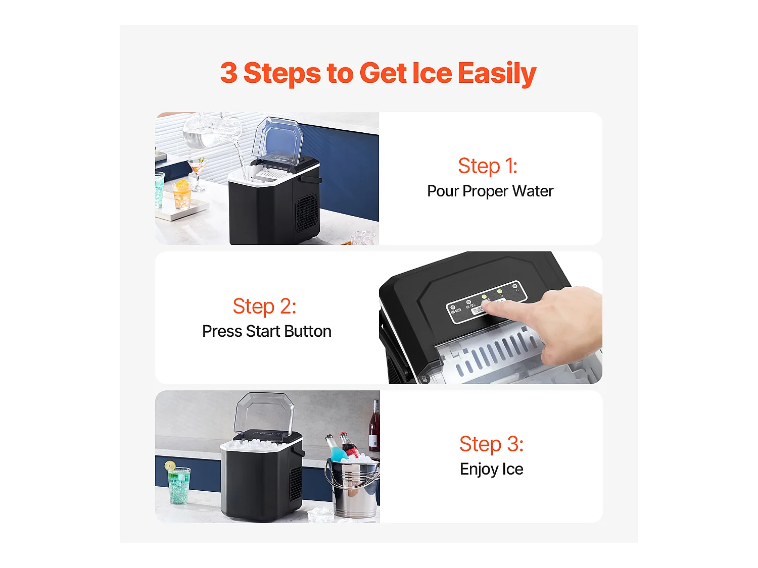 Machine à Glaçons de Comptoir SucceBuy 11.79kg/24 h avec Autonettoyage, Pelle et Panier