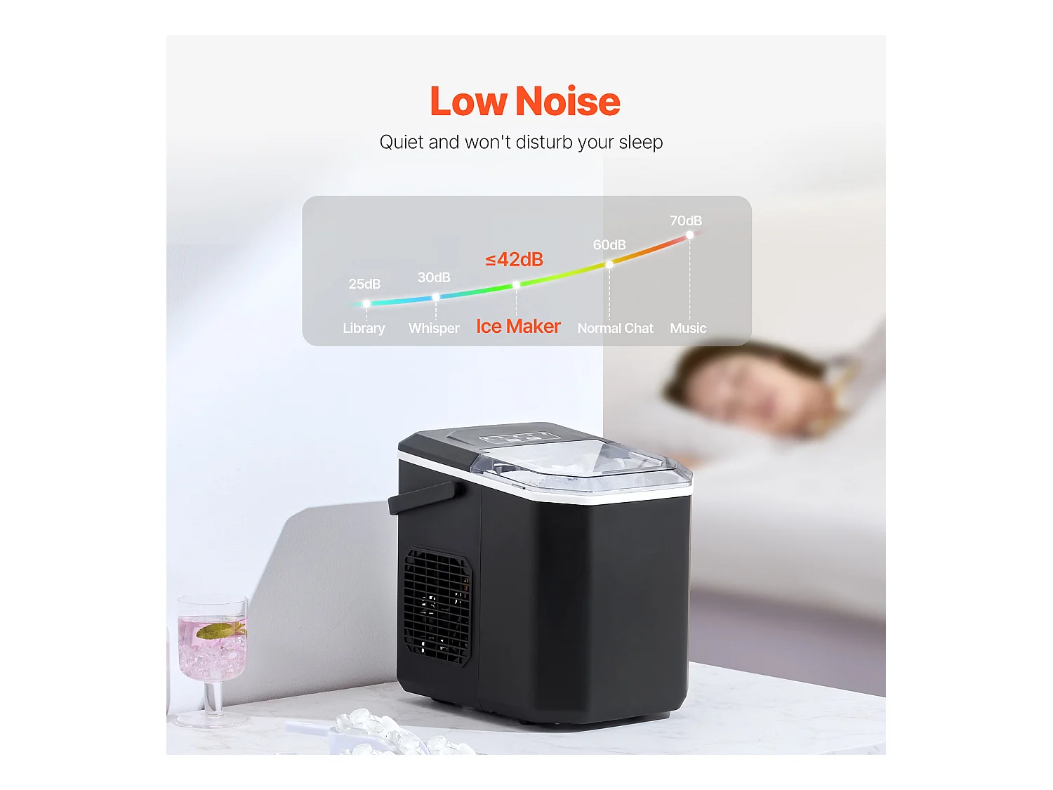 Machine à Glaçons de Comptoir SucceBuy 11.79kg/24 h avec Autonettoyage, Pelle et Panier