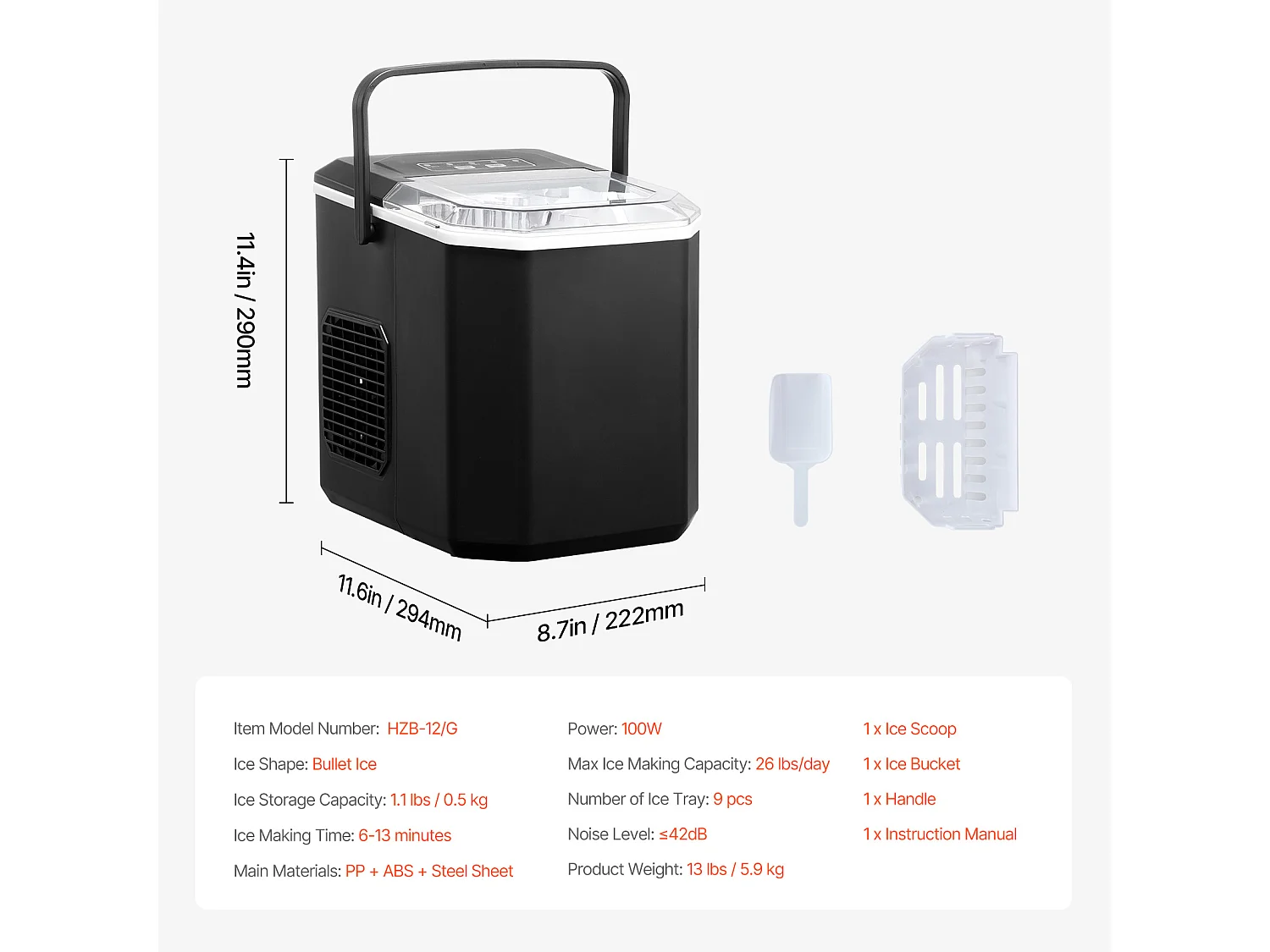 Machine à Glaçons de Comptoir SucceBuy 11.79kg/24 h avec Autonettoyage, Pelle et Panier