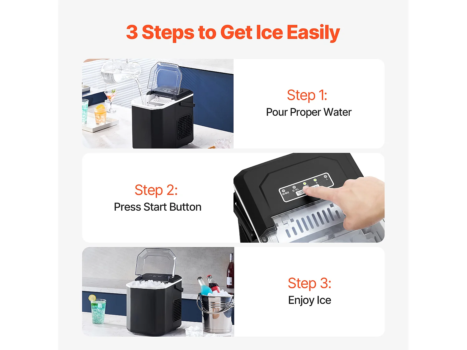 Machine à Glaçons de Comptoir SucceBuy 11.79kg/24 h avec Autonettoyage, Pelle et Panier