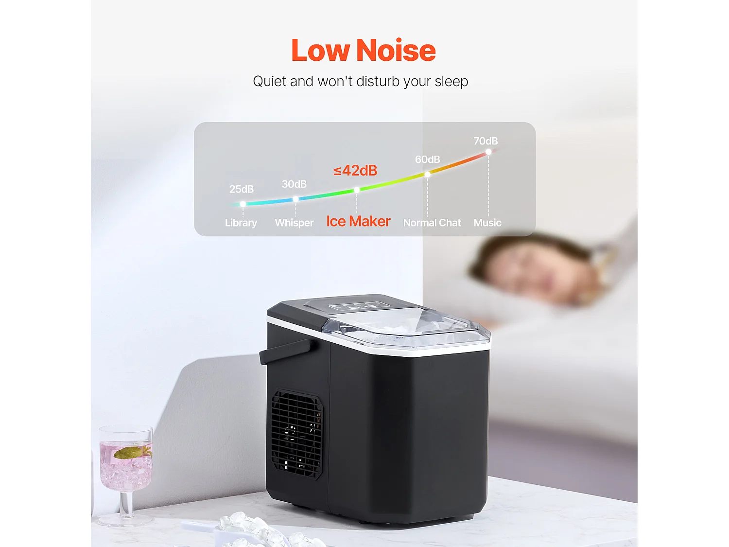 Machine à Glaçons de Comptoir SucceBuy 11.79kg/24 h avec Autonettoyage, Pelle et Panier