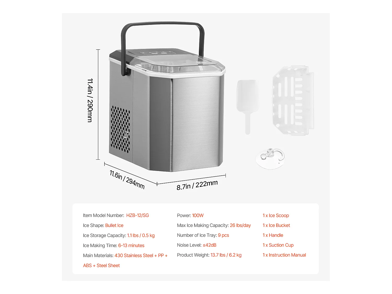 Machine à Glaçons de Comptoir SucceBuy, 11.79kg de Glace en 24 h, Autonettoyante, avec Pelle et Panier