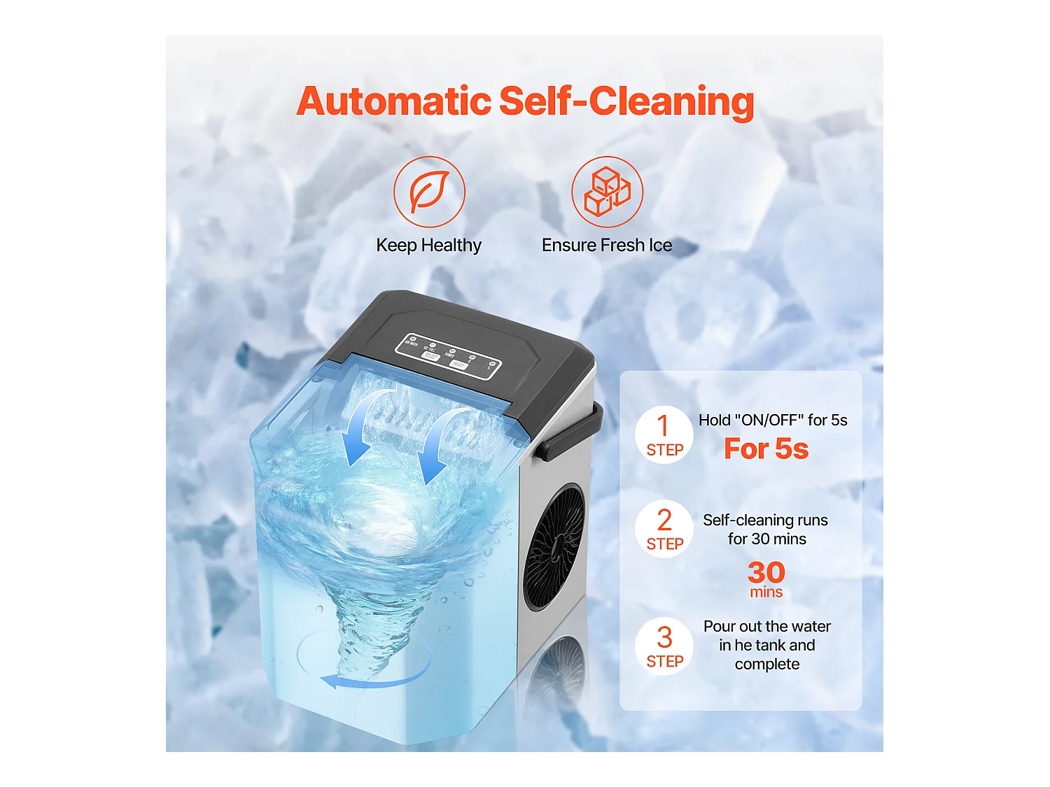 Machine à Glaçons de Comptoir SucceBuy, 11.79kg de Glace en 24 h, Autonettoyante, avec Pelle et Panier