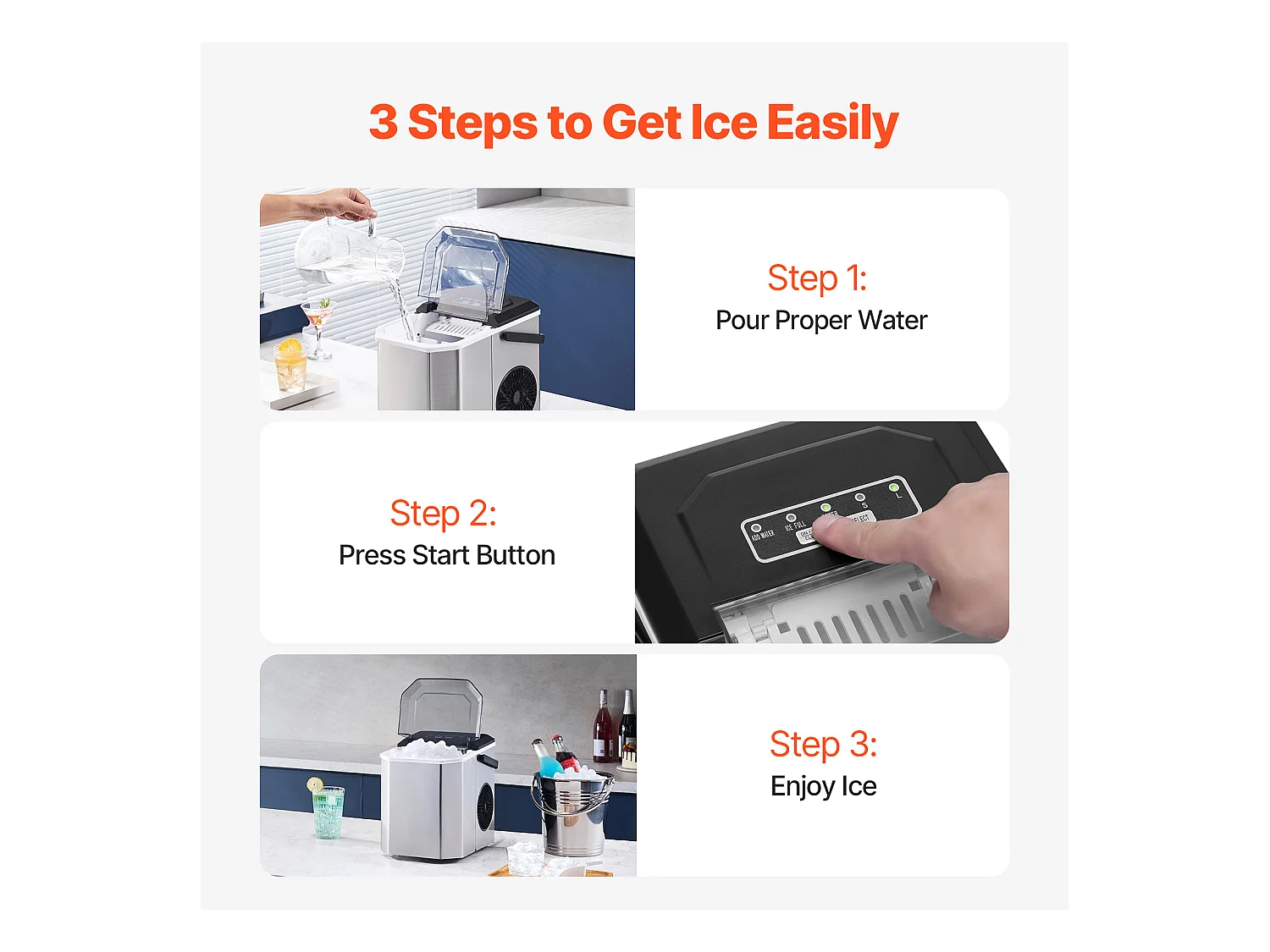 Machine à Glaçons de Comptoir SucceBuy, 11.79kg de Glace en 24 h, Autonettoyante, avec Pelle et Panier