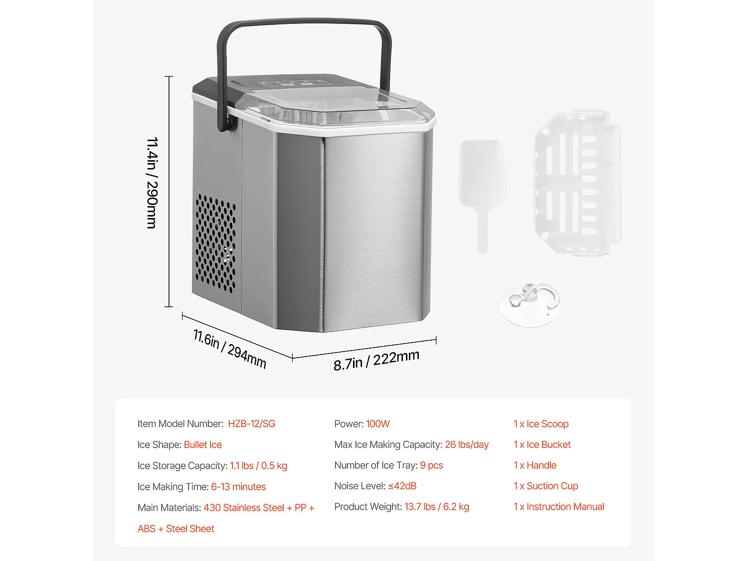 Machine à Glaçons de Comptoir SucceBuy, 11.79kg de Glace en 24 h, Autonettoyante, avec Pelle et Panier