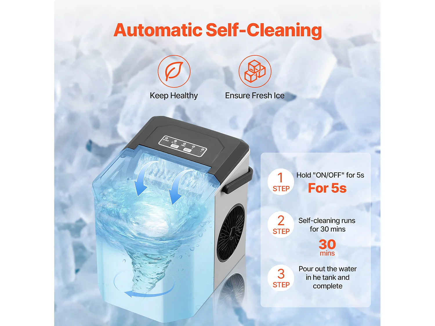 Machine à Glaçons de Comptoir SucceBuy, 11.79kg de Glace en 24 h, Autonettoyante, avec Pelle et Panier