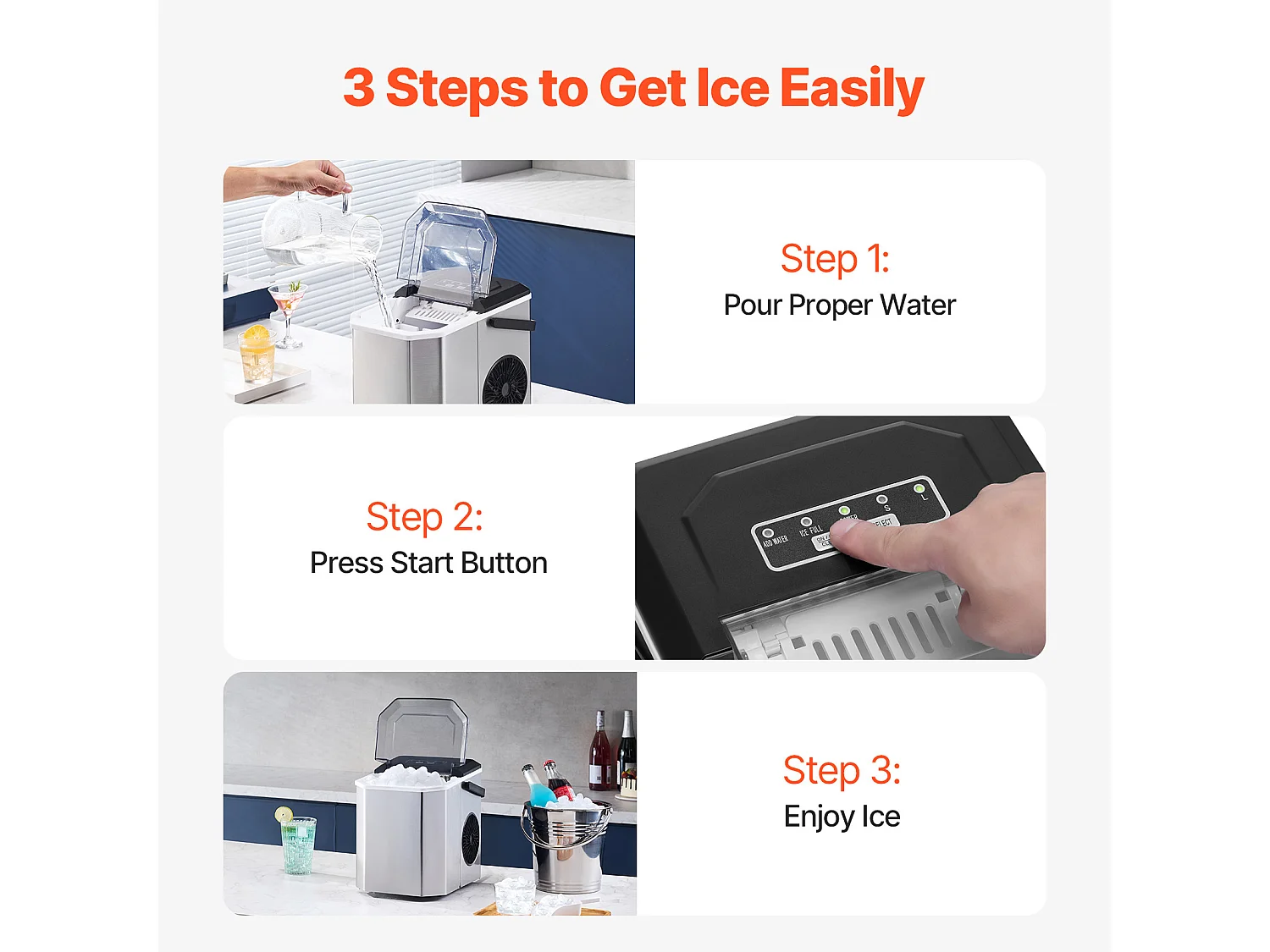 Machine à Glaçons de Comptoir SucceBuy, 11.79kg de Glace en 24 h, Autonettoyante, avec Pelle et Panier