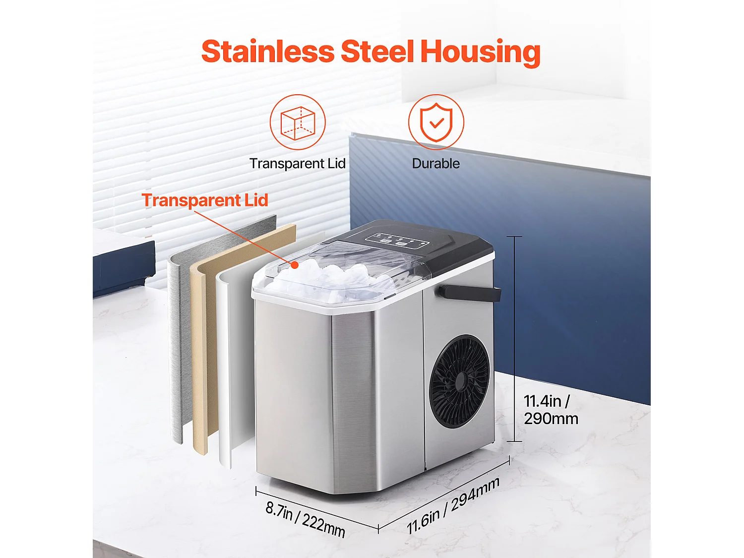 Machine à Glaçons de Comptoir SucceBuy, 11.79kg de Glace en 24 h, Autonettoyante, avec Pelle et Panier