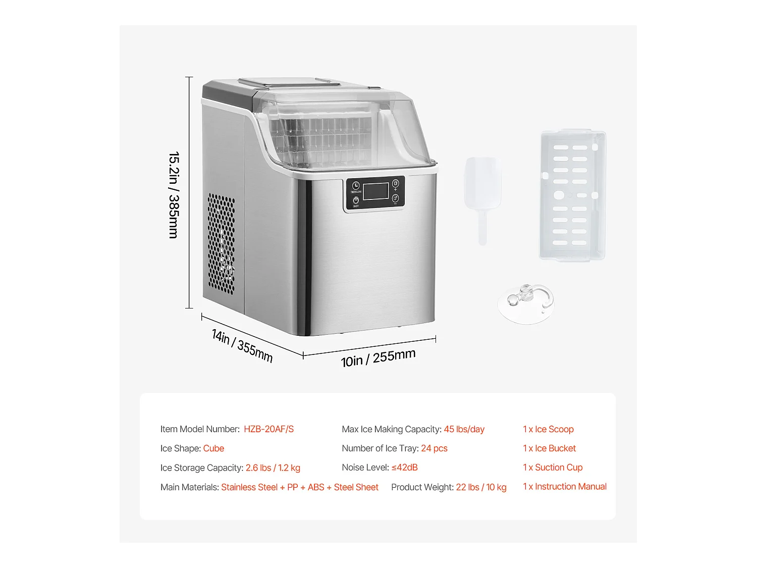 Machine à Glaçons de Comptoir SucceBuy, 20.41kg de Glace en 24 h, Autonettoyante, avec Pelle et Panier