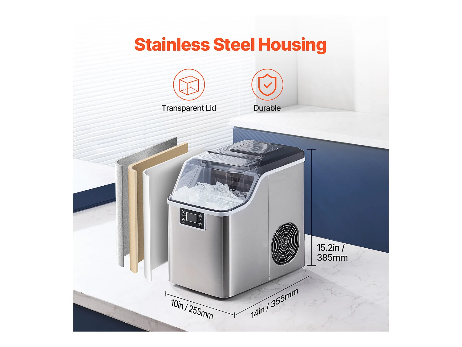 Machine à Glaçons de Comptoir SucceBuy, 20.41kg de Glace en 24 h, Autonettoyante, avec Pelle et Panier