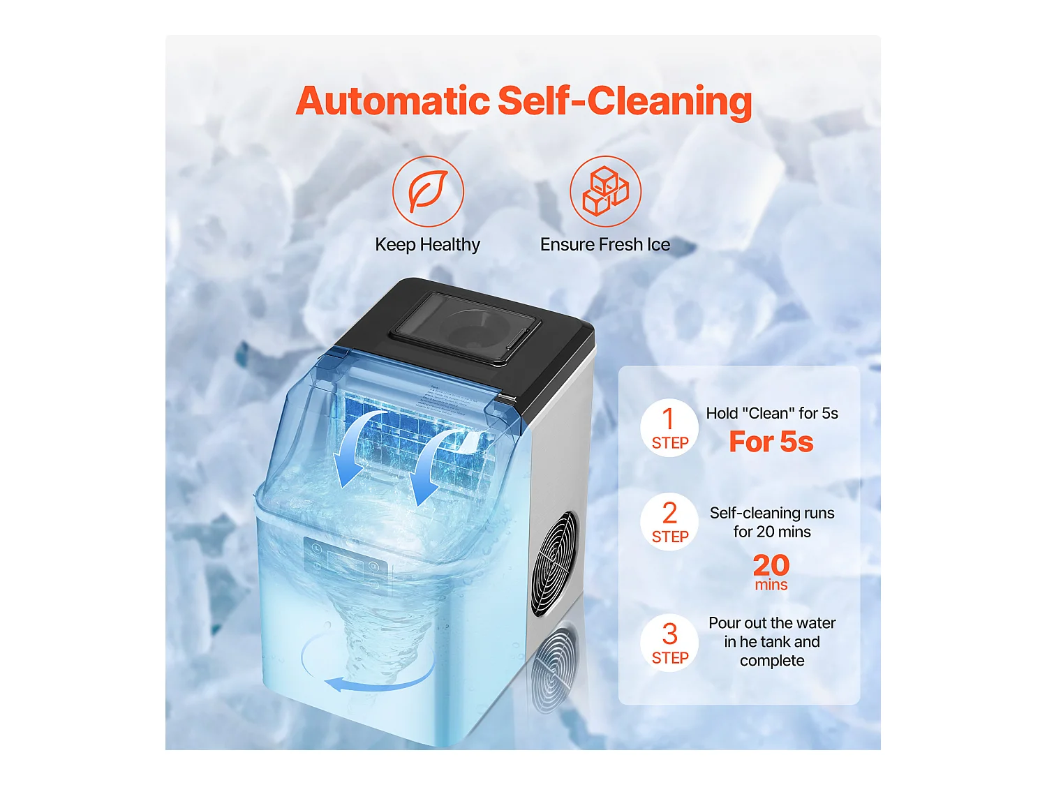 Machine à Glaçons de Comptoir SucceBuy, 20.41kg de Glace en 24 h, Autonettoyante, avec Pelle et Panier